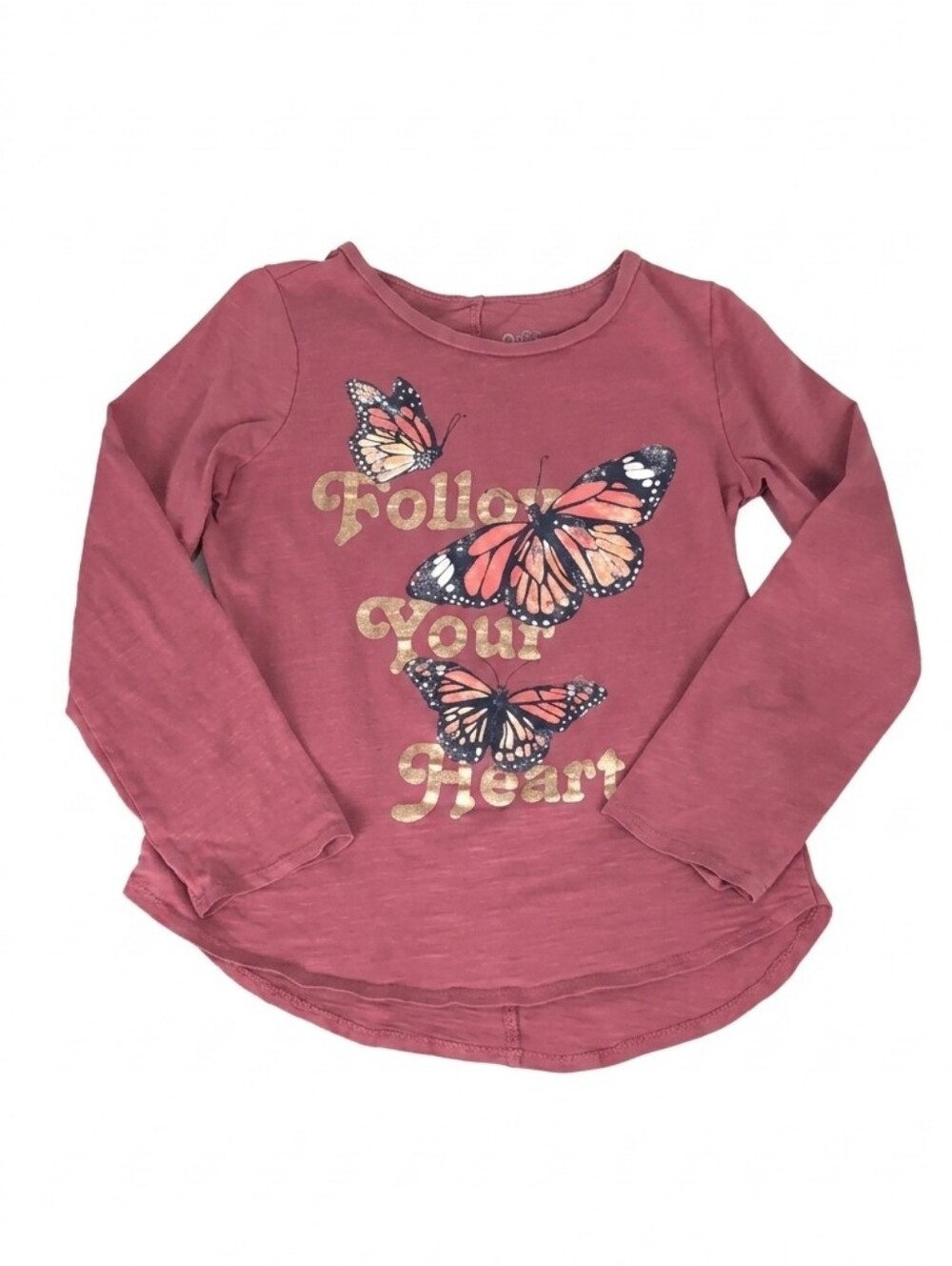 Oshkosh Heart Long Sleeve Tshirt Gold Butterfly Sequin Girls Mauve Top